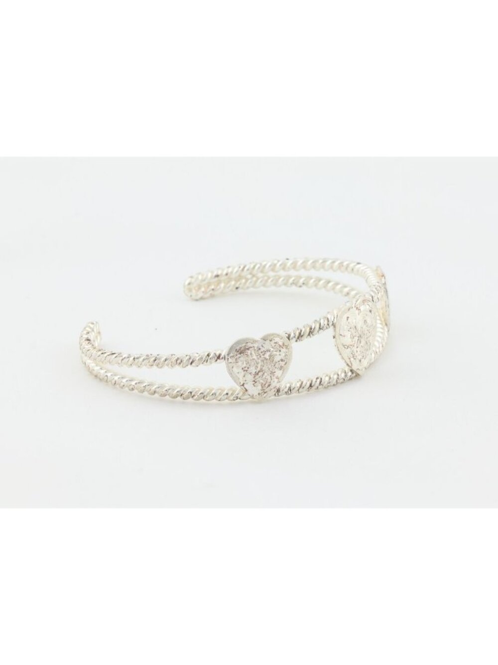 Sterling Silver Etched Three Heart Cuff Bracelet 7 1/4" inch - Picture 2 of 5